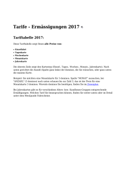 Tarife - Ermässigungen 2017