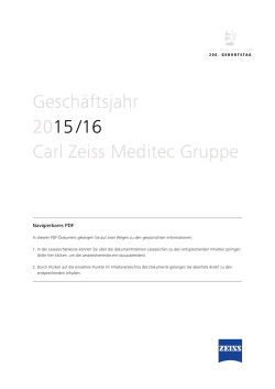 Geschäftsjahr 2015 /16 Carl Zeiss Meditec Gruppe