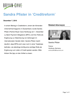 Bryan Cave - Sandra Pfister in `Creditreform`
