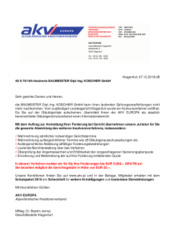 Klagenfurt, 07.12.2016/JB 40 S 70/16h Insolvenz BAUMEISTER Dipl
