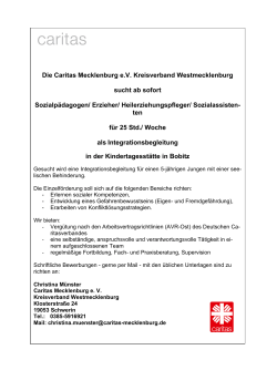 Die Caritas Mecklenburg e.V. Kreisverband Westmecklenburg sucht