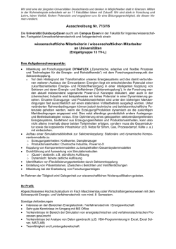 Ausschreibung Nr. 713/16 wissenschaftliche Mitarbeiterin