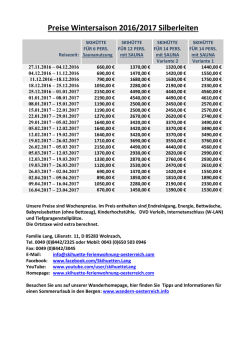 Preise Winter2016/17 - Skihütte und Ferienwohnung in Österreich