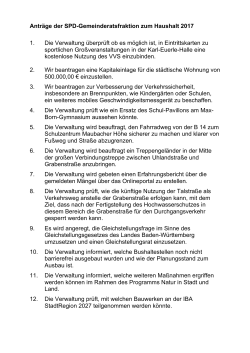 Anträge der SPD-Gemeinderatsfraktion zum Haushalt 2017 1. Die