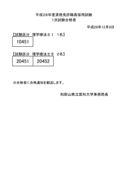 試験区分 理学療法士Ⅰ 1名