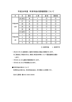 H28 年末年始業務案内のﾎｰﾑﾍﾟｰｼﾞ掲載