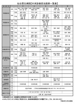 仙台厚生病院【外来診療担当医師一覧表】