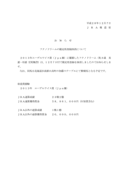 平成28年12月7日 J R A 報 道 室 お 知 ら せ フクノドリームの競走馬