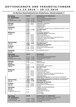 GOTTESDIENSTE UND VERANSTALTUNGEN 11.12.2016 &ndash; 25.12
