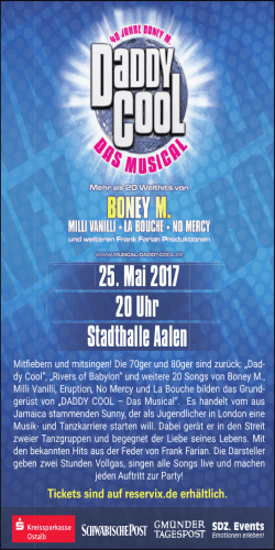 25. Mai 2017 20 Uhr Stadthalle Aalen