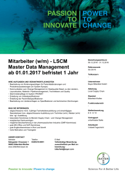 (w/m) - LSCM Master Data Management ab 01.01.2017 befristet 1 Jahr
