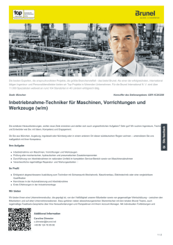 Inbetriebnahme-Techniker f&uuml;r Maschinen, Vorrichtungen