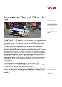 Brose Motorsport: Dinkel greift 2017 nach dem Titel