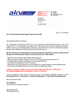 Graz, 12.12.2016/DI 26 S 149/16f Insolvenz Hinteregger