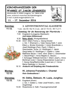 Kirchenanzeiger vom 11.12. - Erzbistum M&uuml;nchen und Freising