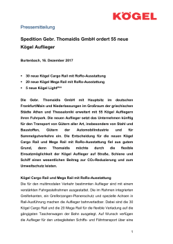Pressemitteilung Spedition Gebr. Thomaidis GmbH ordert 55 neue