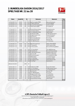 2. BUNDESLIGA-SPIELPLAN SAISON 2016/2017