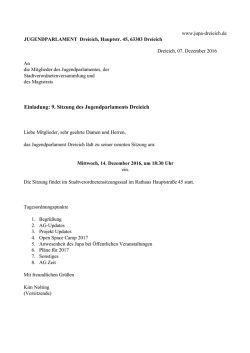 Einladng zur 9. Jupa Sitzung
