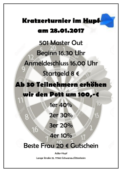 Kratzerturnier im Hupf am 28.01.2017 501 Master Out Beginn 16.30