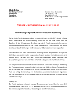 PRESSE - INFORMATION NR. 226 / 12.12.16 Verwaltung empfiehlt