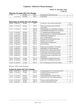 Geplanter Ablauf der Plenarsitzungen