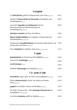 Speisekarte - beim Gasthof Cosch&uuml;tz