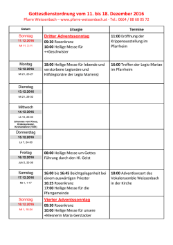 Gottesdienstordnung vom 11. bis 18. Dezember 2016