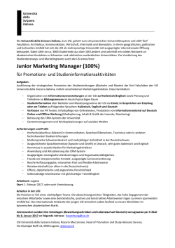 Junior Marketing Manager (100%) - Università della Svizzera italiana