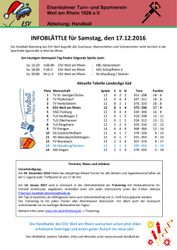 INFOBL&Auml;TTLE f&uuml;r Samstag, den 17.12.2016