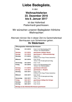 In den Weihnachtsferien, vom 23. Dezember 2016 bis 8