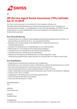 HR Service Agent Social Insurances (70%) befristet bis 31.12.2018