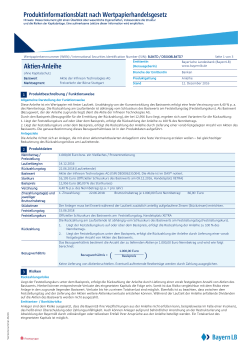 Produktinformationsblatt nach Wertpapierhandelsgesetz Aktien