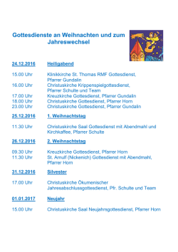 Gottesdienste an Weihnachten und zum Jahreswechsel