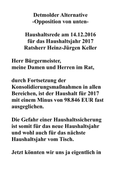 Haushaltsrede der Detmolder Alternative