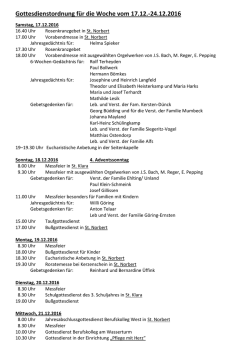 Gottesdienstordnung f&uuml;r die Woche vom 17.12