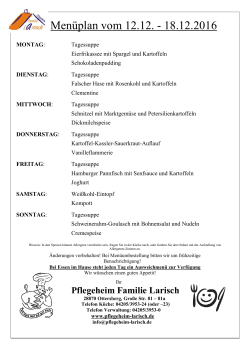 Menüplan 12.12 - 18.12.2016 - Pflegeheim Familie Larisch