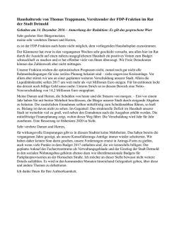 Haushaltsrede von Thomas Trappmann, Vorsitzender der FDP