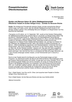 Goslar und Beroun feiern 25 Jahre St&auml;dtepartnerschaft