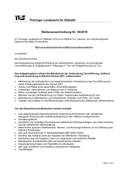 Thüringer Landesamt für Statistik Stellenausschreibung Nr. 36/2016