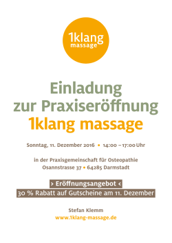 Einladung zur Praxiseröffnung 1klang massage