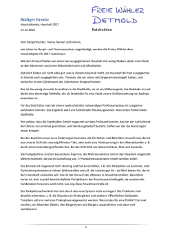 Haushaltsrede der Freien W&auml;hler Detmold