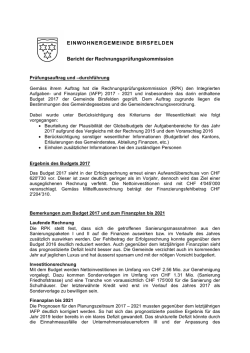 EINWOHNERGEMEINDE BIRSFELDEN Bericht der