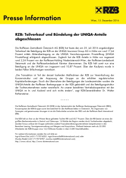 RZB: Teilverkauf und Bündelung der UNIQA-Anteile