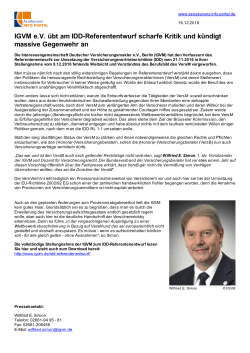 IGVM e.V. &uuml;bt am IDD-Referententwurf scharfe Kritik und k&uuml;ndigt