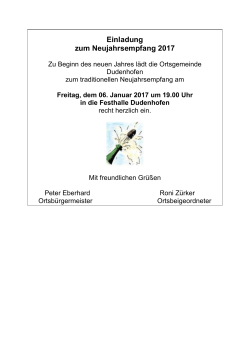 Neujahrsempfang Dudenhofen am Freitag, 6.1.2017, 19.00 Uhr