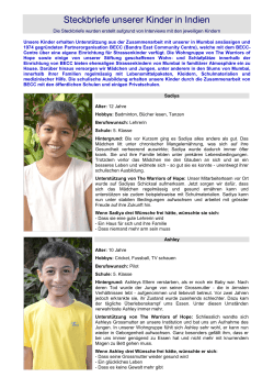 Steckbriefe unserer Kinder in Indien - Kinderprojekt