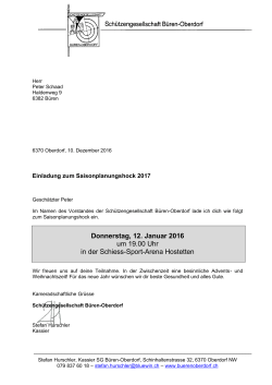 Donnerstag, 12. Januar 2016 um 19.00 Uhr in der Schiess