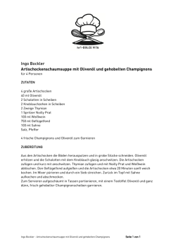 Artischockenschaumsuppe mit Olivenöl und gehobelten Champignons