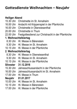 Gottesdienste Weihnachten &ndash; Neujahr