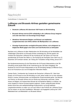 Lufthansa und Brussels Airlines gestalten gemeinsame